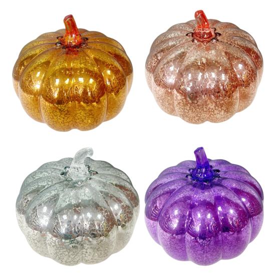 LED Glass Pumpkin Lantern with Smart Timer 10 Warm LEDs