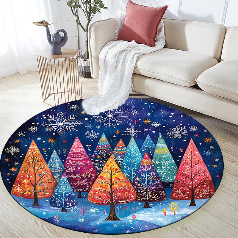 Winter Forest Round Area Rug,Carpet Rug for Living Room Bedroom Sofa Playroom Decor,Non-slip Floor Mat