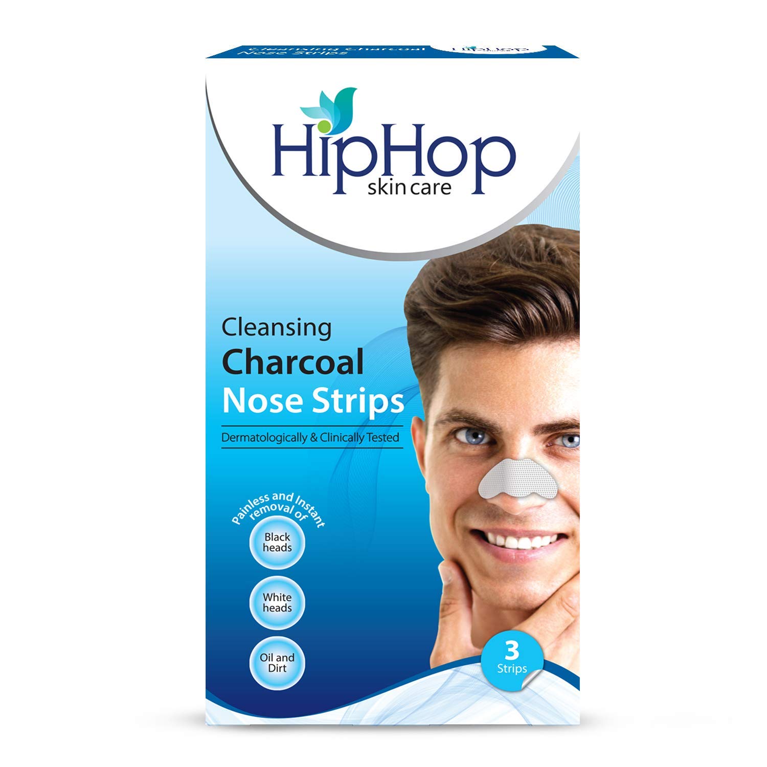 Hip Hop Skincare Charcoal Nose Strips for Men - Blackhead Remover (3 Strips), blue