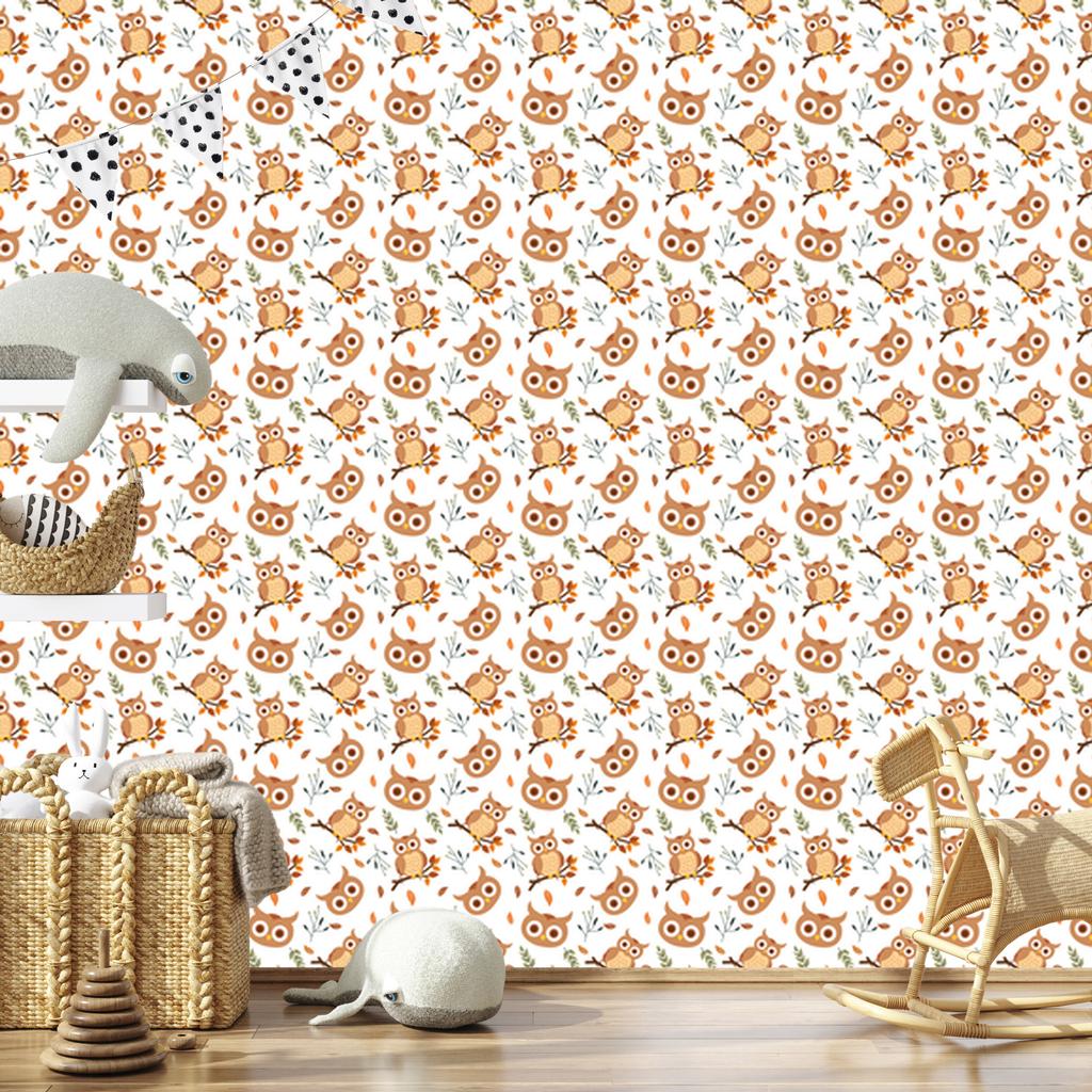 Owl Wallpaper White, Cream and Light Gray for Living Room and Bedroom 50x1000