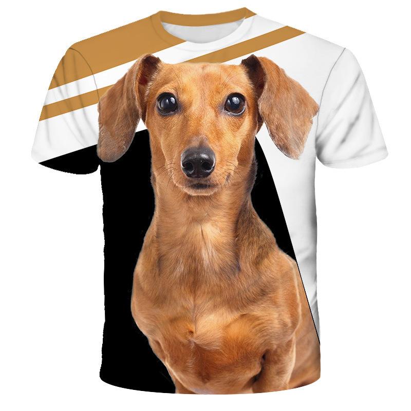 Summer Round Neck Animal Dog Pattern 3D Print Top Fashionable Casual Short Sleeved Men's T-shirts