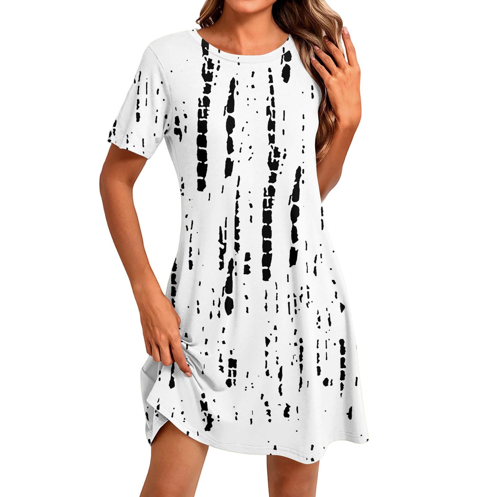 

Женское модное повседневное платье с круглым вырезом и коротким рукавом XL белый