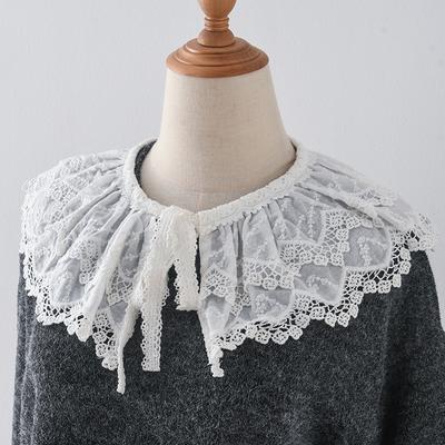 Dekorative Stickerei Ausschnitt Doppellagiger Falscher Kragen Schal Zubehör Elegant Rüschenschal Schnürung Abnehmbares Capelet