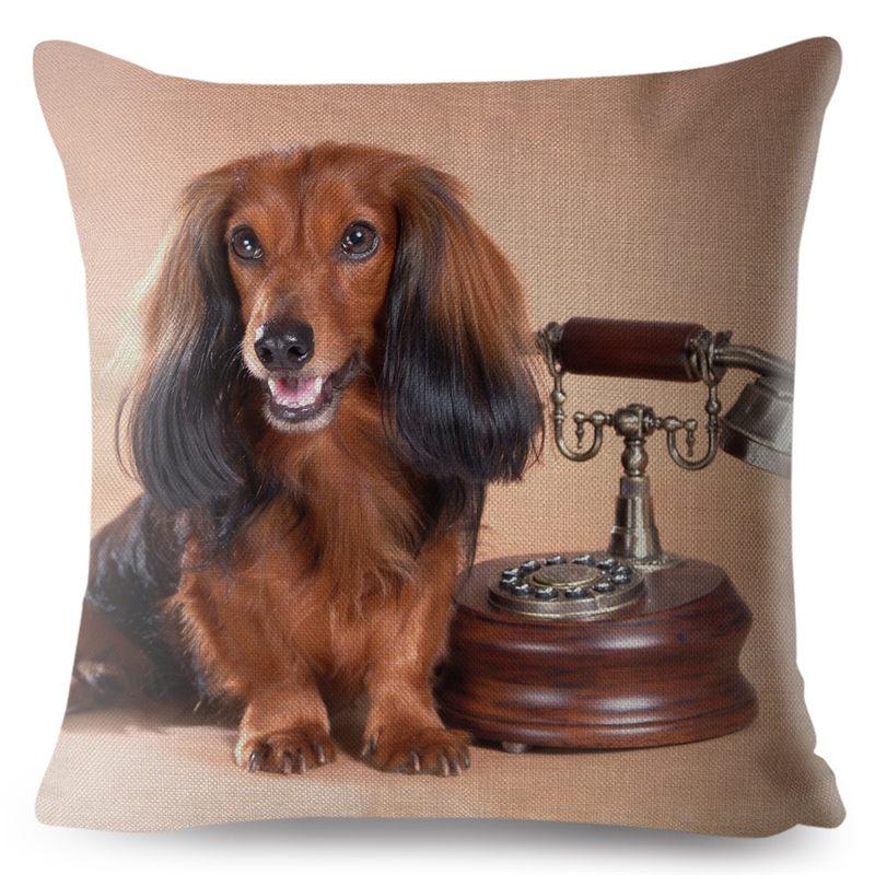 Față de pernă drăguță cu imprimeu câine teckel miniatural, 45*45 pătrată, huse de pernă din in, față de pernă, decor pentru canapea și casă, fețe de pernă