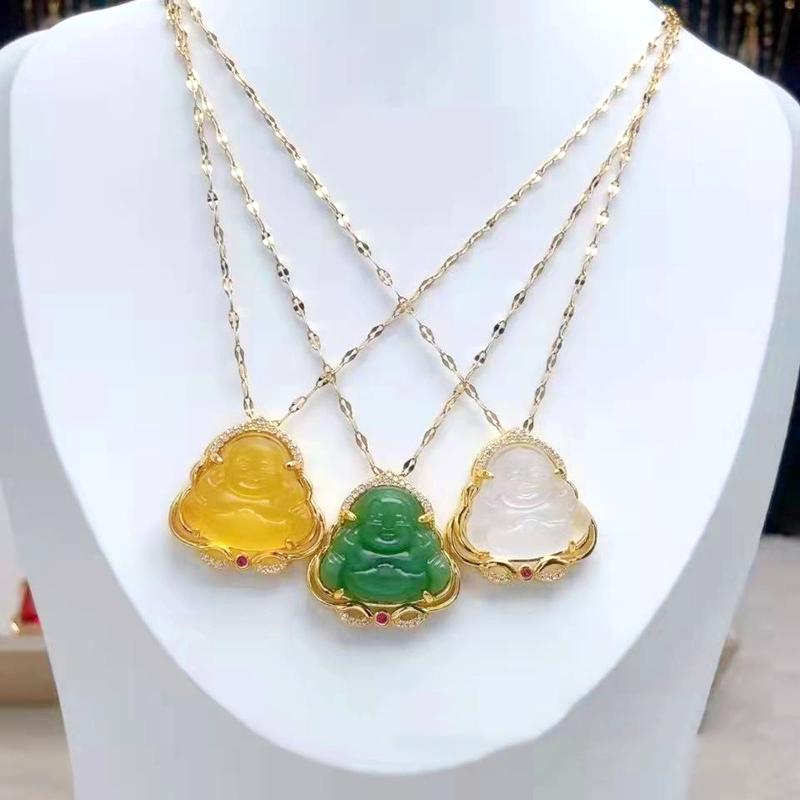 Unisex Hand-carved Maitreya Buddha Resin Pendant Necklace Charm Jewelry Fashion Amulet Magical Power Brings Blessing