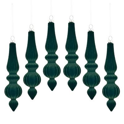 6pcs Flocked Velvet Christmas Gourd Pendant Shatterproof Plastic Christmas Cone Ball Set Reusable Xmas Tree Hanging Ornaments