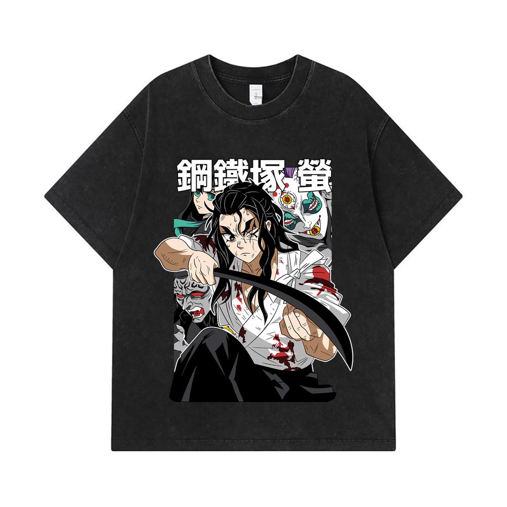 275 GSM Washed T-shirts 100% Cotton Demon Slayer V27 Haganezuka Print Unisex Heavy Cotton T Shirt