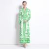 Spring Autumn Women Vintage Print Runway Dresses Full Sleeve Single Breasted Long Maxi Party Dress