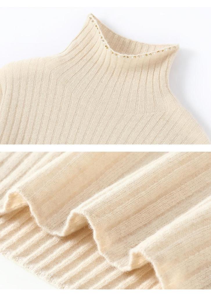 Lekasha Women's 100% Pure Cashmere Ribbed High Collar Knit Sweater
