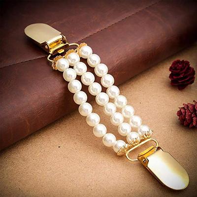 Fashion Women Imitation Pearl Cardigan Collar Clip Holder Dress Shawl Clasp Brooch Pin Sweater Scarf Collar Clip Lady Accesories