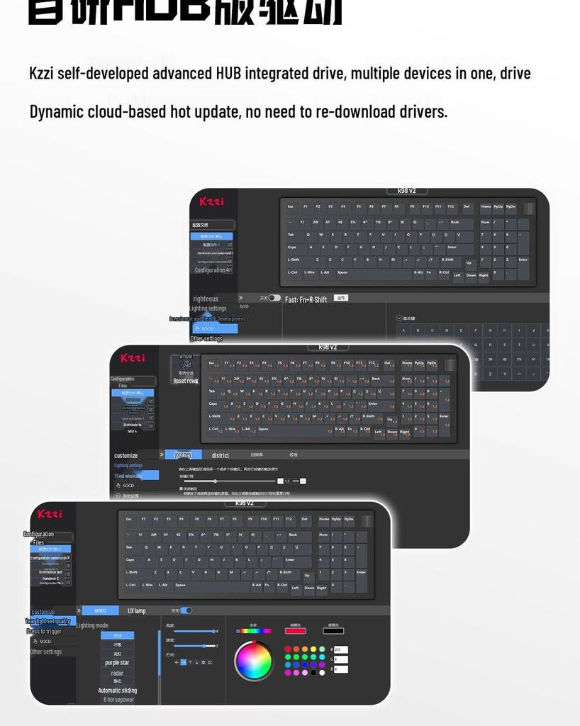 KZZI Kezhi K98 V2 Mechanical Keyboard: Three-Mode Bluetooth, 2.4G Wired, Gasket Mount, Custom Hot-Swappable.