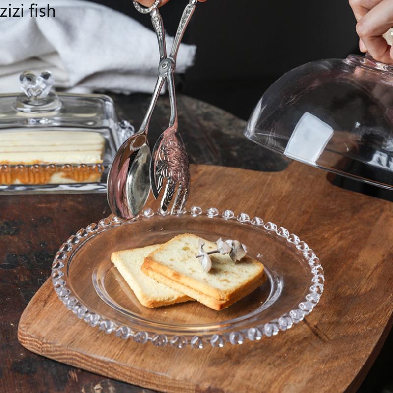Vassoio per Torta in Vetro con Coperchio Piatto per Pane Piatto per Dessert Piatto Dim Sum Vassoi Espositori Vassoio in Vetro Teglia per Torta Alzata per Torta Piatto per Burro Ciotola