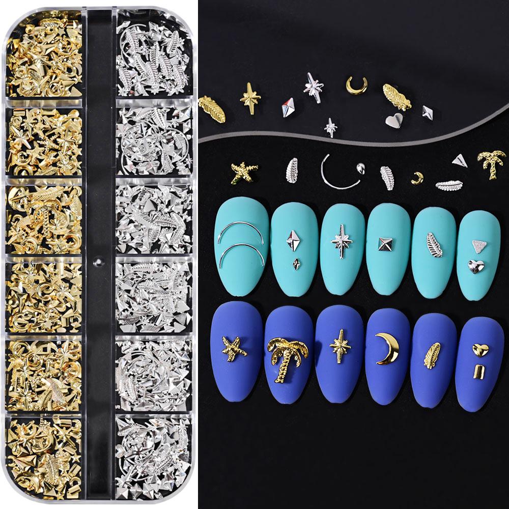 Ocean Starfish Shell Nail Charms Golden Silver Metal Nail Art Decoration 3D Nail Rivet Metallic Slice DIY Manicure Nail PartsY2K