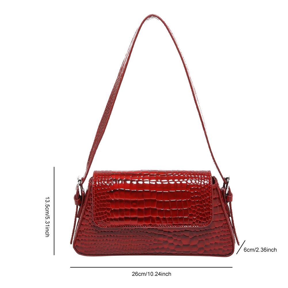 PU Patent Leather Shoulder Bag Crocodile Pattern Women Underarm Bag (Burgundy)