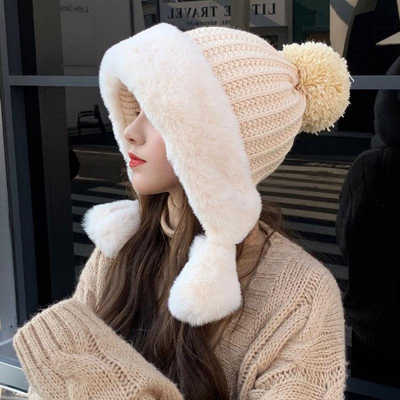Knitted Hat Big Head Korean Version Velvet Warm and Cold Cotton Hat Women's Autumn and Winter Wool Hat Trendy Brand