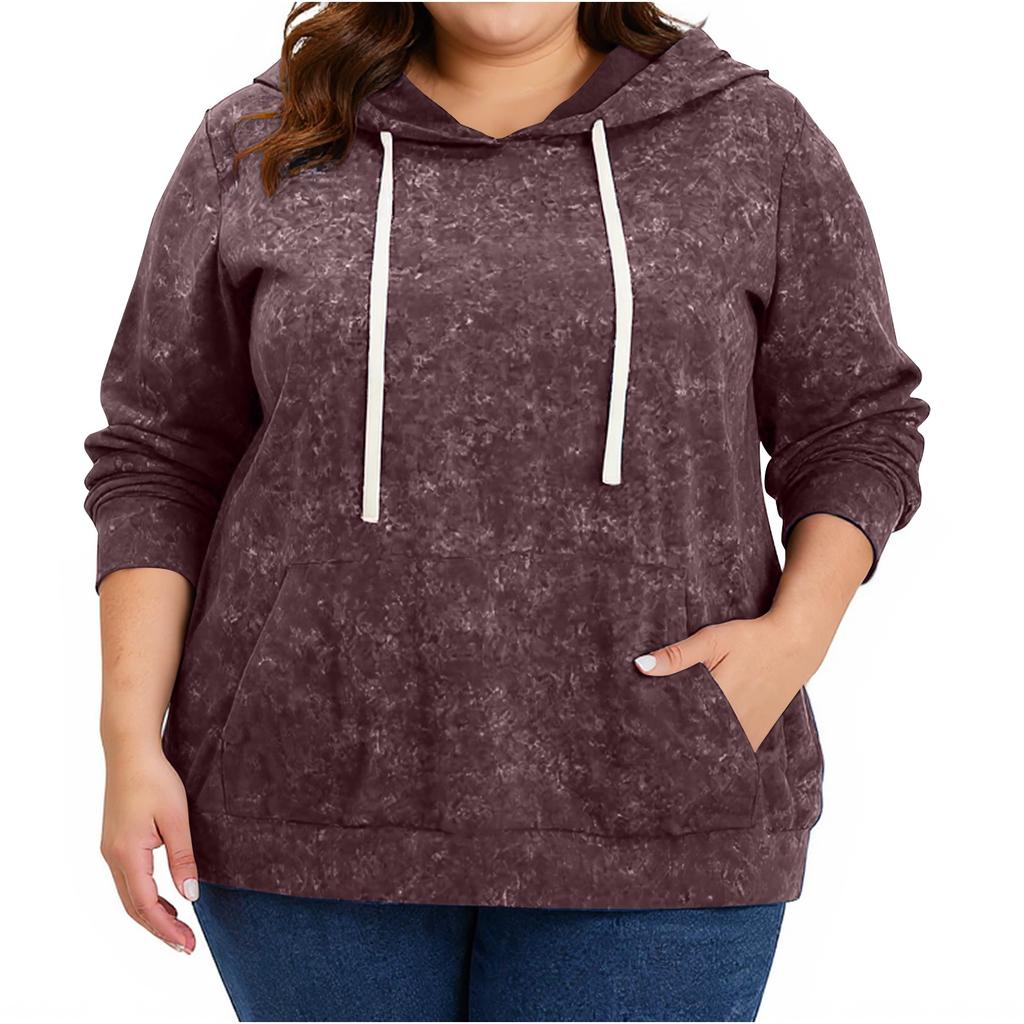 Women's  Casual Large Sized Long Sleeved Hooded Solid Color Sweatshirt