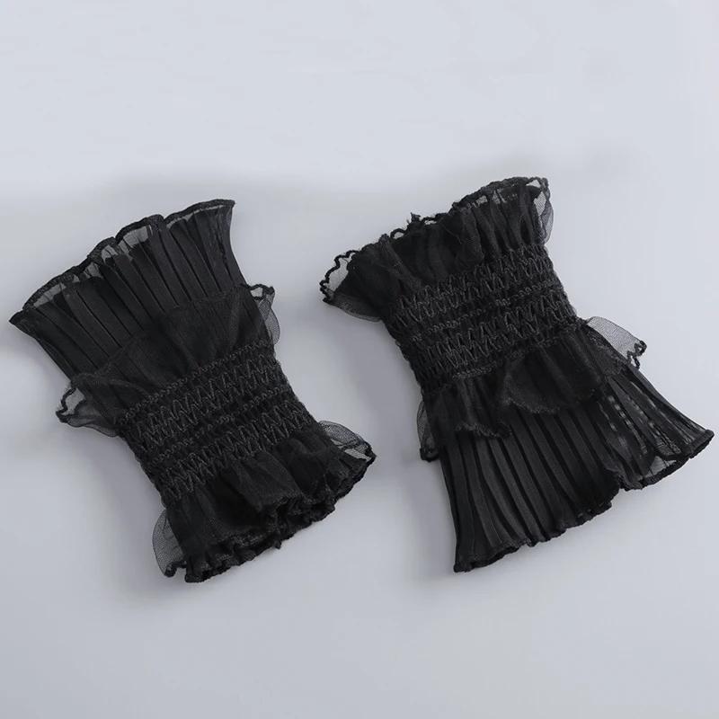 

1 пара женских поддельных манжет с милыми цветочными кружевными роговыми манжетами, рубашка, съемные поддельные рукава, свитер, манжеты на запястье, свитер, блузка, роговые манжеты