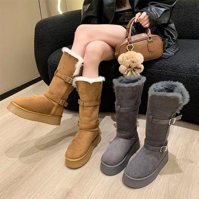 Snow Boots Women's New Winter Fluffy Boots Piled Thickened Warm and Heightened Thick-soled Cotton Boots