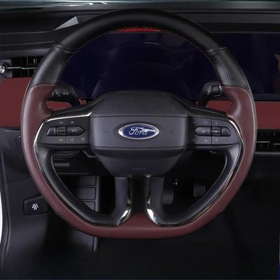 For Ford Edge 2025 Mondeo -2025 Hand-stitched Non-slip Black Brown Leather Car Steering Wheel Cover