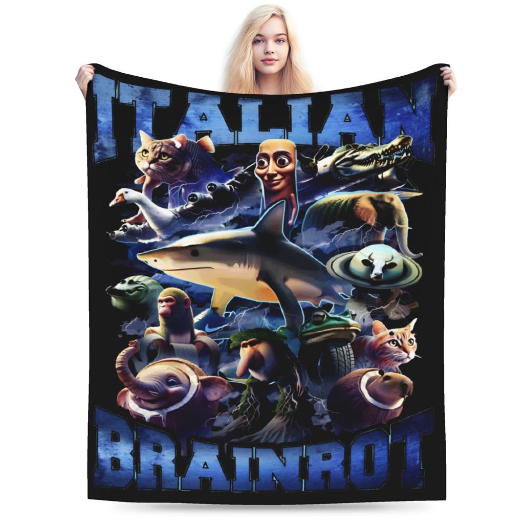 Italian Brainrot Funny Meme Plush Blanket Kids Adult  Flannel Throw Blanket For Couch Chair Sofa Bed Warm Soft Quality Bedspread