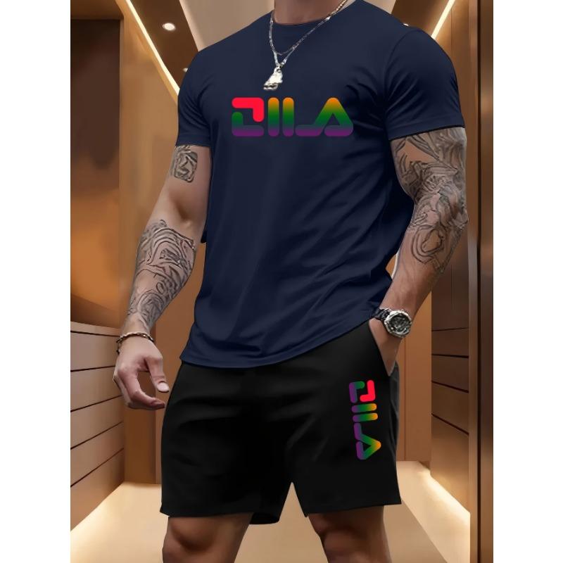 Herren Sommer Strand Sportanzug Lässig Outdoor Basketball Sport Bequem Zweiteiliges Set mit Modischem Lockerem T-Shirt und Shorts