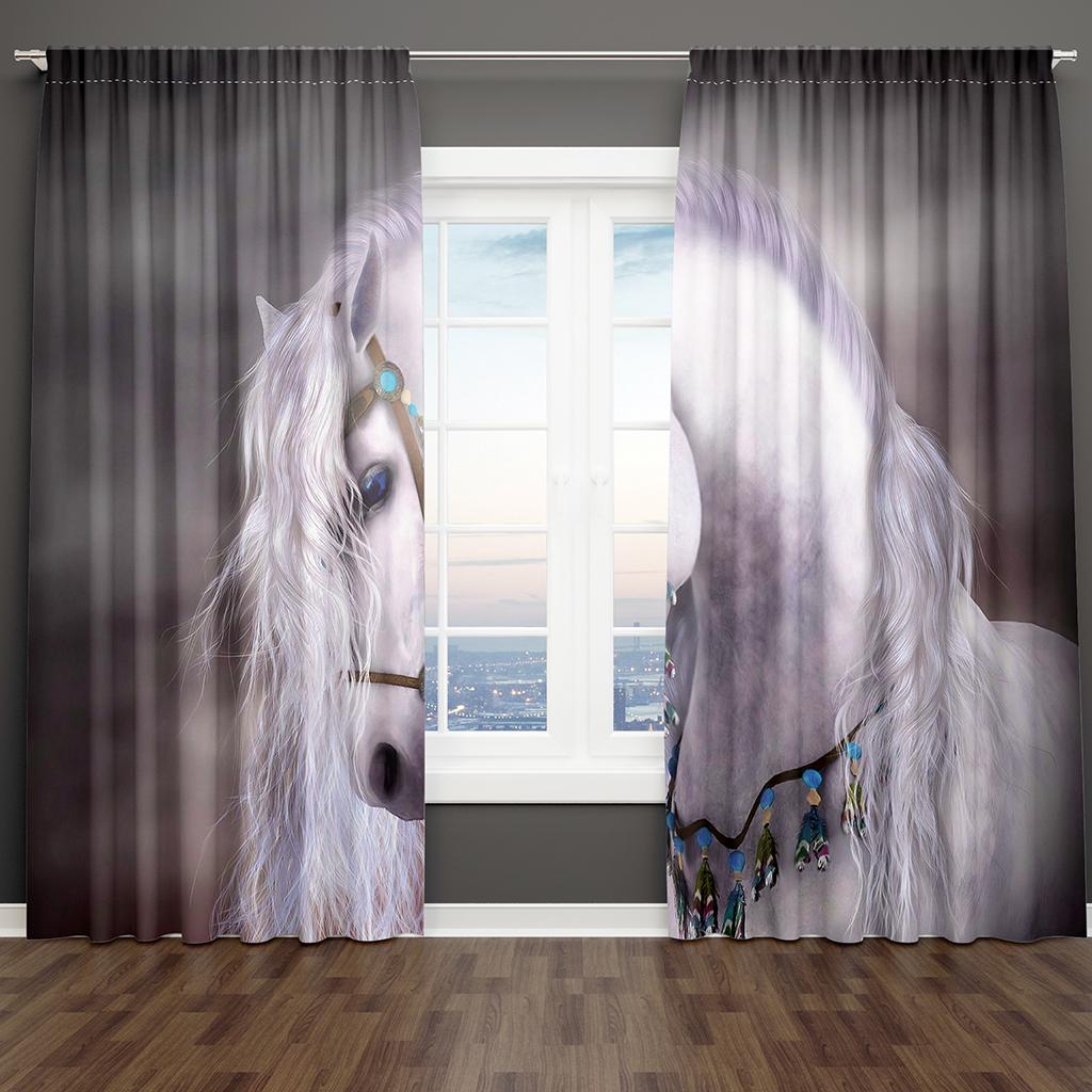 

Классические серые, черные и белые шторы на окна с изображением дикого животного Яка, 2 шт., для гостиной, спальни, домашнего декора, крючки 100W130H(CM)40x51in&Grommet Top