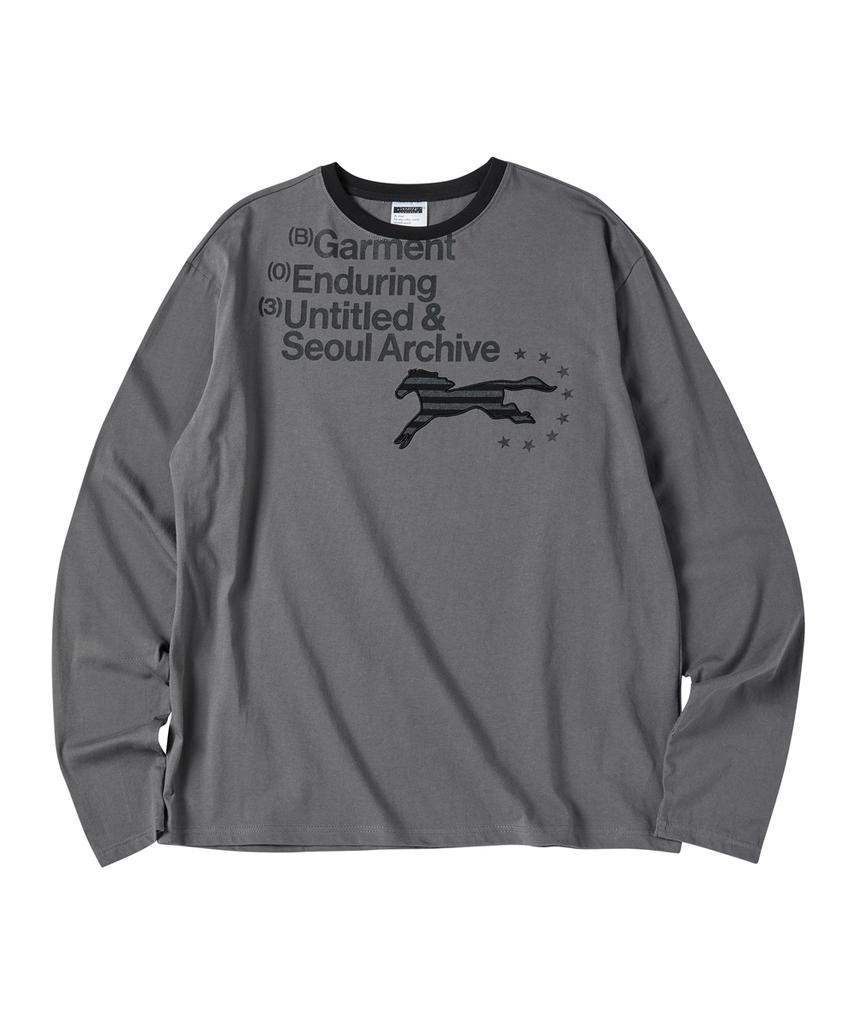 Eontaiteulseoul Stripe Applique Unicorn Long Sleeve Charcoal