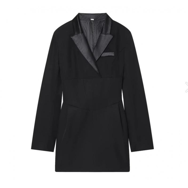 

European and American Women s Fashion Waist-Cinching Suit Dress Small чёрный