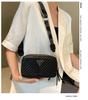 Trendy Solid Color Camera Bag with Diamond Lattice, Wide Strap & Letter Design - Women's Crossbody & Single Shoulder