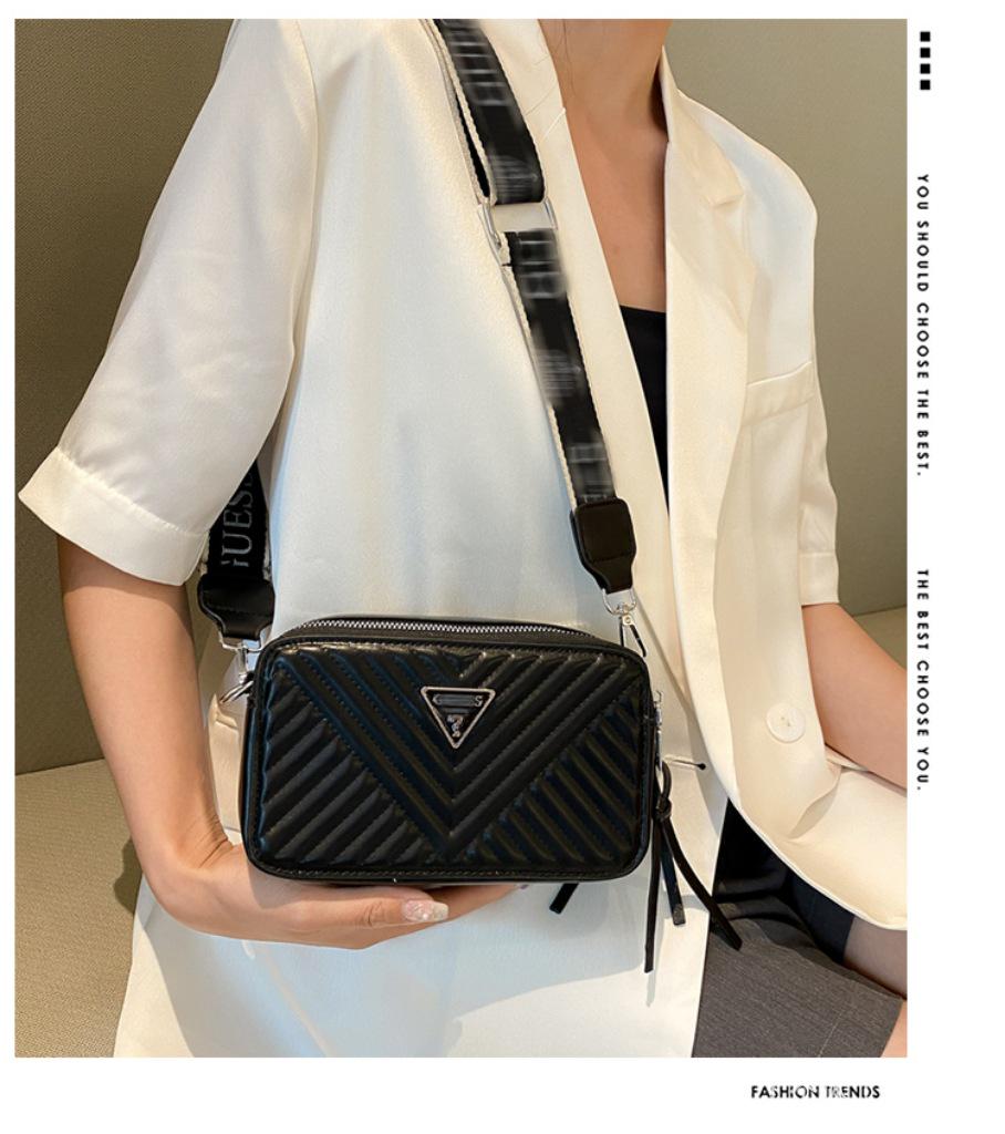 Trendy Solid Color Camera Bag with Diamond Lattice, Wide Strap & Letter Design - Women's Crossbody & Single Shoulder
