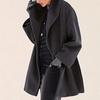 Womens Fashion Fall Winter Coat Loose Fit Round Neck Hooded Wool Blend Overcoat Multiple Colors