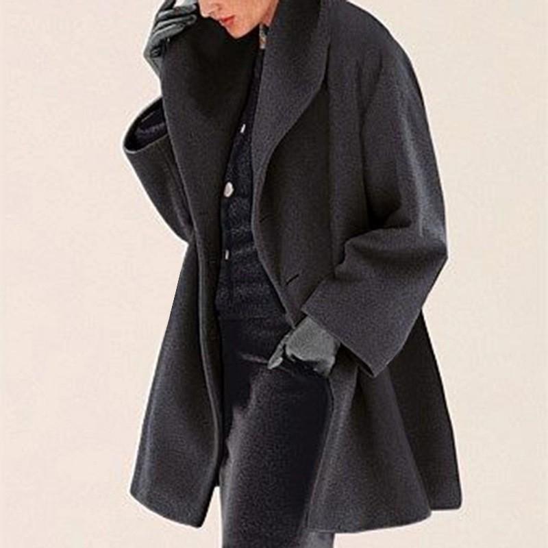 Womens Fashion Fall Winter Coat Loose Fit Round Neck Hooded Wool Blend Overcoat Multiple Colors