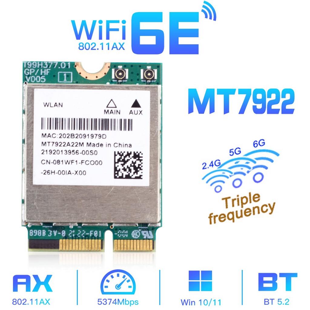 ABIY-WiFi 6E MT7922 M.2 Wireless Card 5374Mbps Bluetooth 5.2 Network Adapter 802.11ax 2.4G/5G/6GHz WiFi Card for Win10 Win11