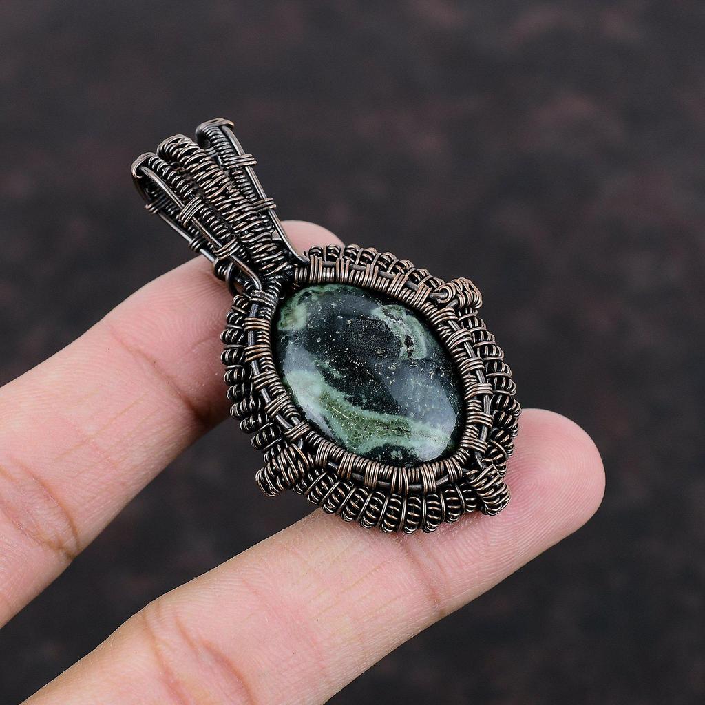 Kambaba Jasper Pendant Copper Wire Wrapped Pendant Handmade Boho Jewelry Top Quality Gemstone Pendant Beautiful Copper Jewelry Gift For Her