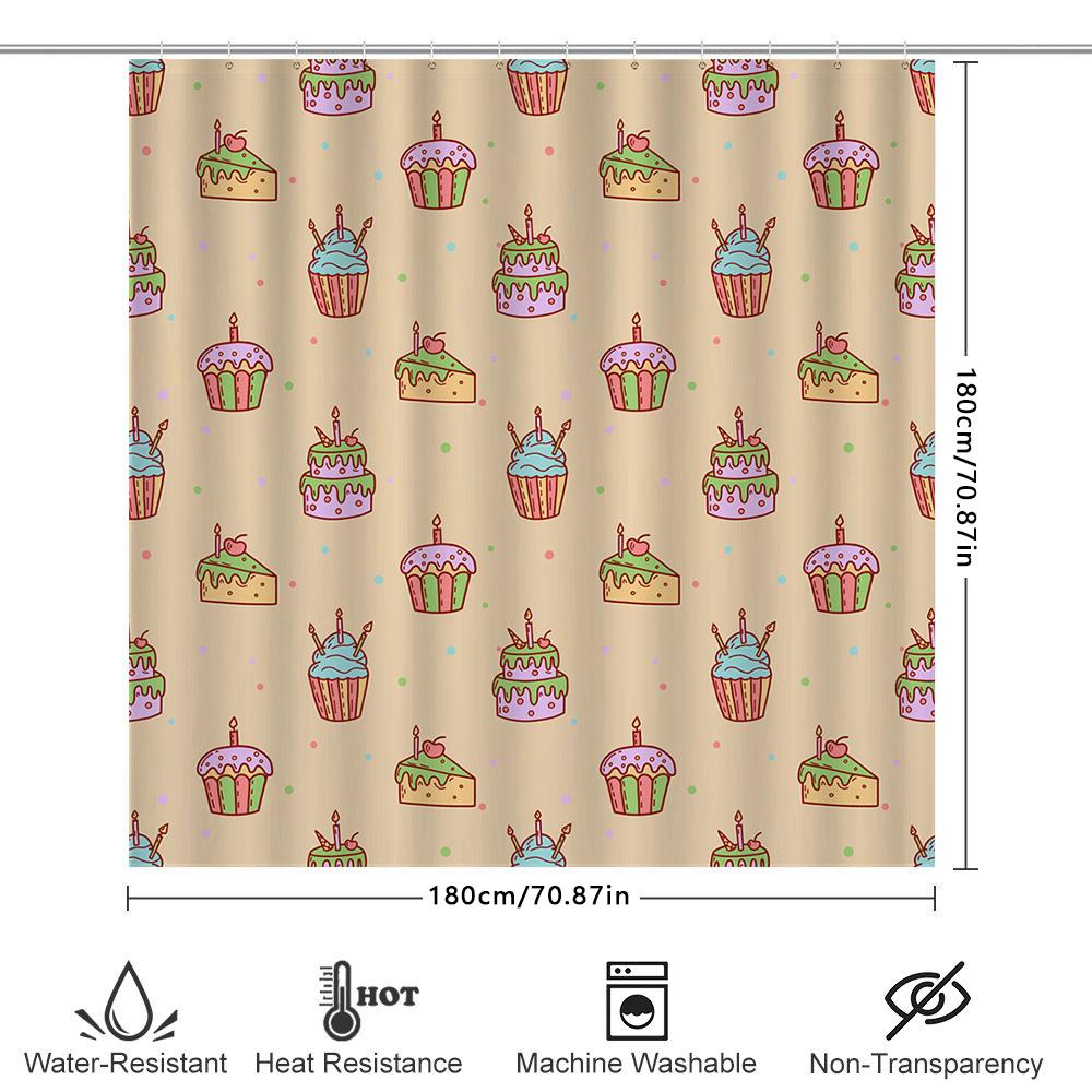 Cute Pastel Cupcakes Shower Curtain For Bathroom Decor Pink Green Yellow Red Blue White Polka Dots Waterproof Fabric 72X72In (18