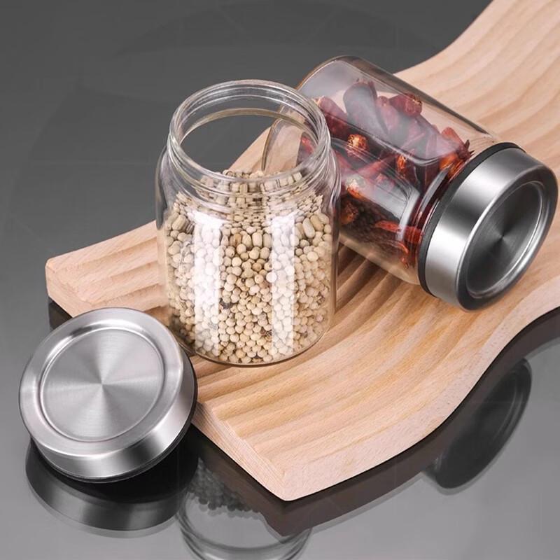 RuHan 300ml Lead-Free Glass Spice Jars with Rack (4-Pack)