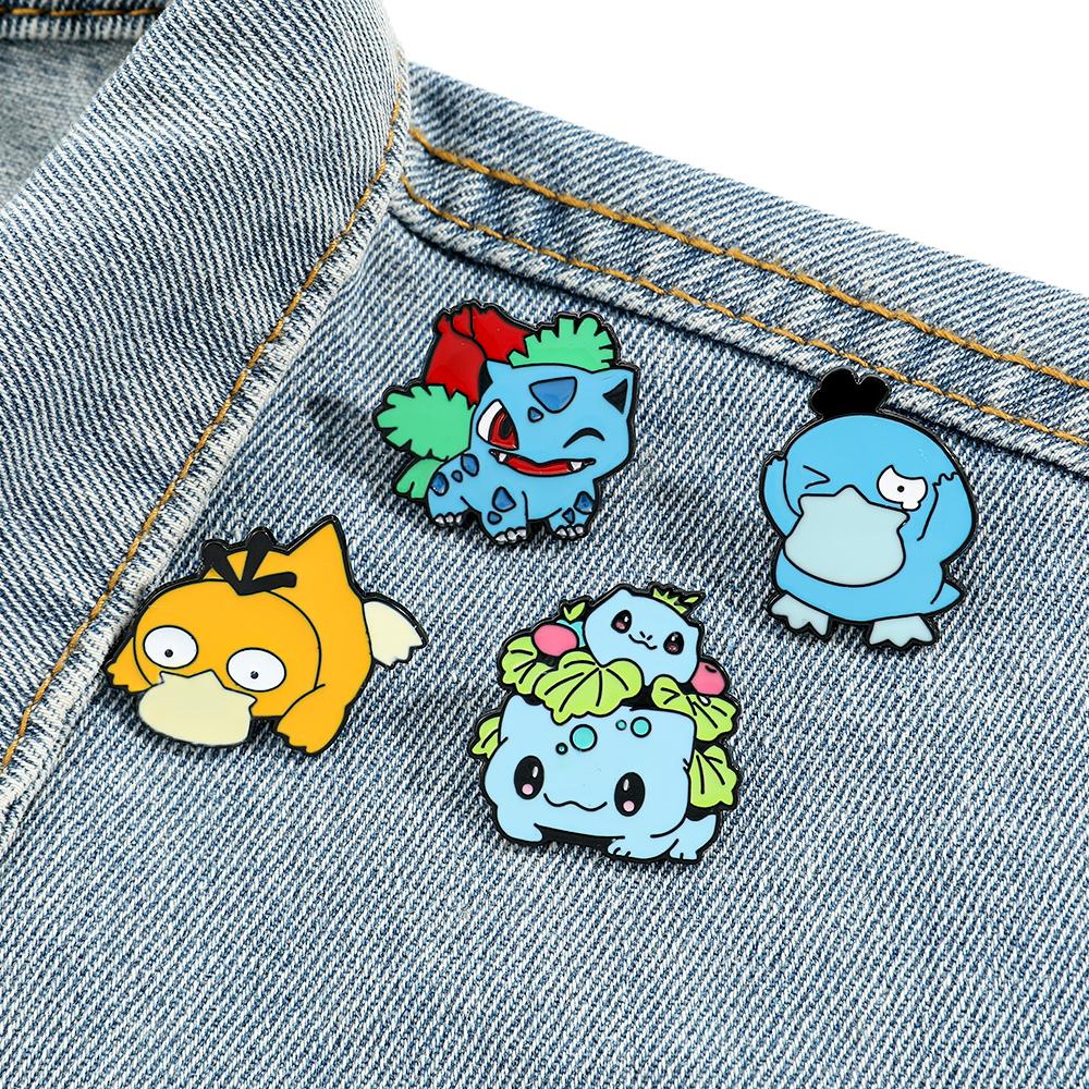 Enamel Brooch Children Cartoon Psyduck Bulbasaur Anime Action Figures Pikachu Charizard Jewelry Birthday Gift for Poseable Articulated Scale Detailed