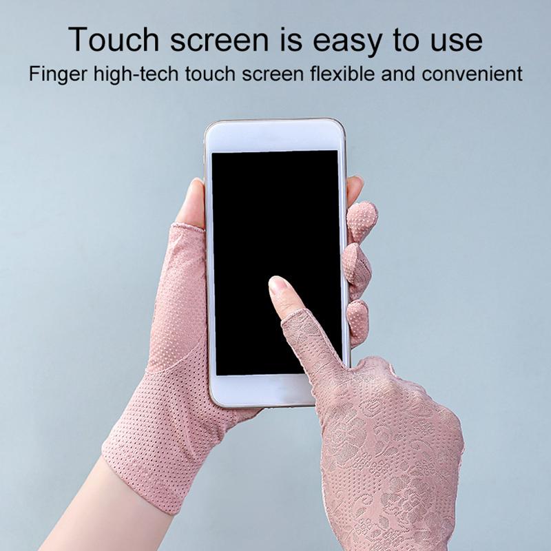 1Pair Lace Non-slip Driving Sunscreen Wave Point Breathable Gloves Outdoor Touch Screen Anti UV Nylon