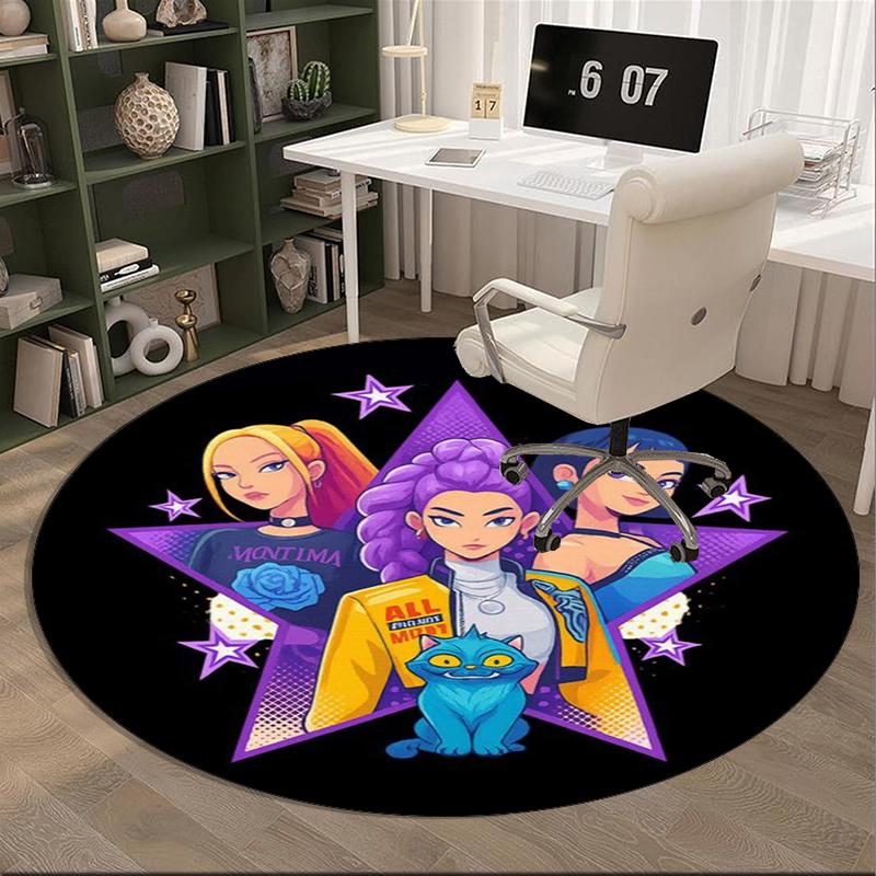 Fantasy k-pop Heroes Unite round carpet Chair cushion Round Entryway Rug, Soft Round Rugs for Living Room, Bedroom, Circle Carpet decor gifts