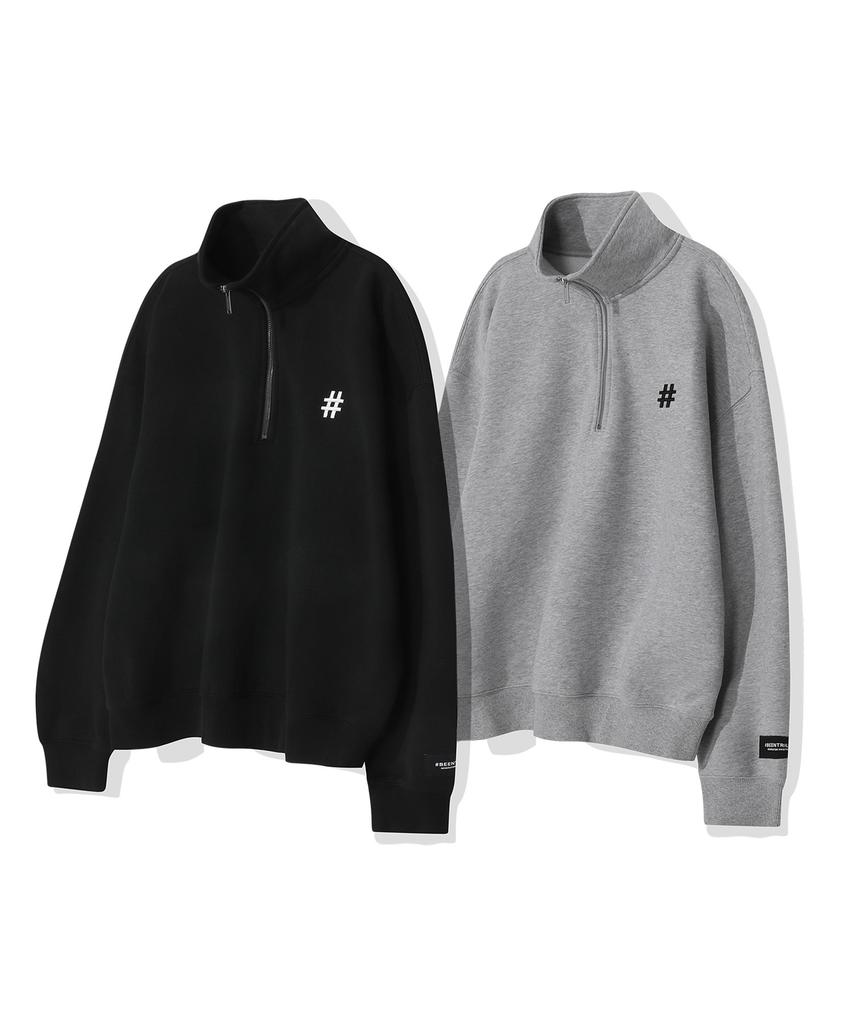 BEENTRILL Essential Hashtag Half Zip Sweatshirt (Black)