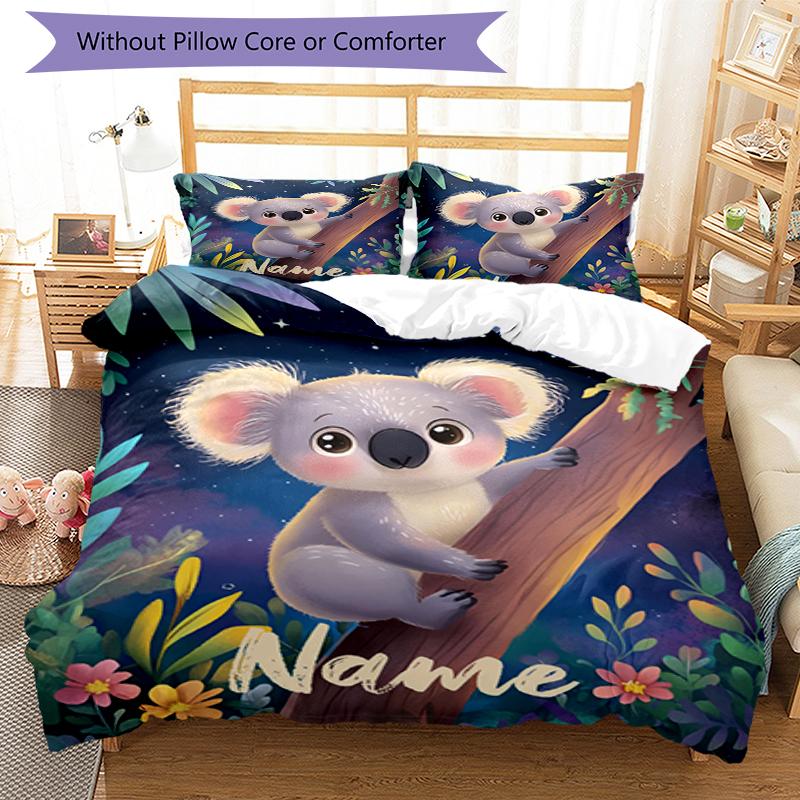 Set Biancheria da Letto Koala Personalizzato con Nome 3 Pezzi Copripiumino Chiusura Include 1 Copripiumino e 2 Federe, Morbido e Confortevole per Tutte le Stagioni.