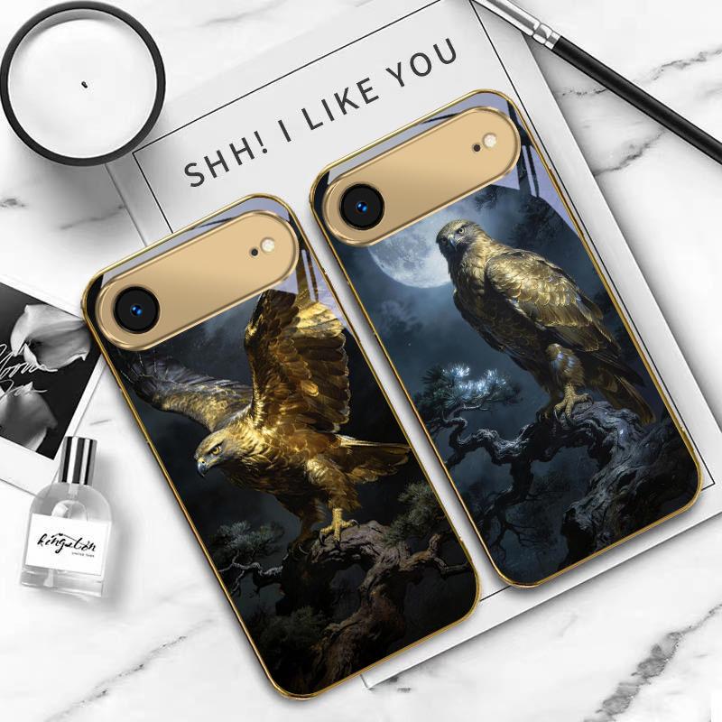 Golden Eagle with Wings For IPhone 17Pro Max 16 17 Pro 15 Pro 14 13 Plus 12 Mini 11Pro Max XR 16E 17 Air Golden glass phone case