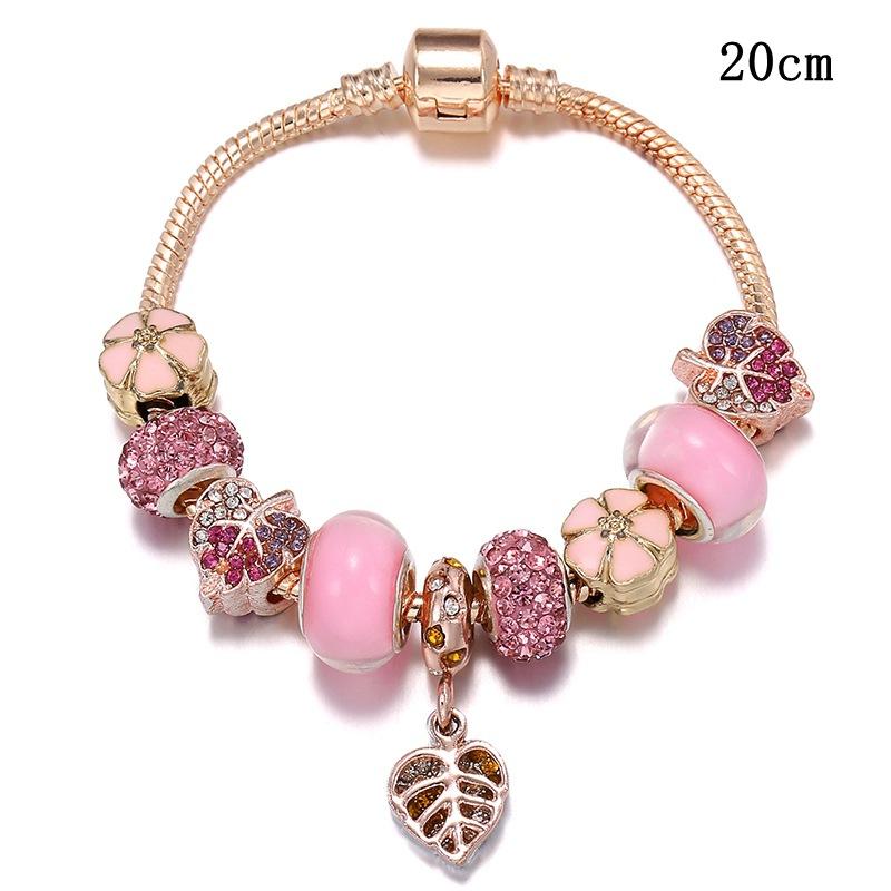 

Браслет из бисера с бриллиантовыми листьями Теплый лиственный кулон Браслет из ромашки Браслет из бисера Ювелирный браслет 20cm розовый