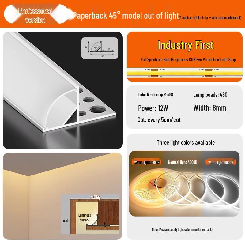 Single-Sided Upward-Emitting Recessed Linear Light - Double Eyelid Aluminum Channel