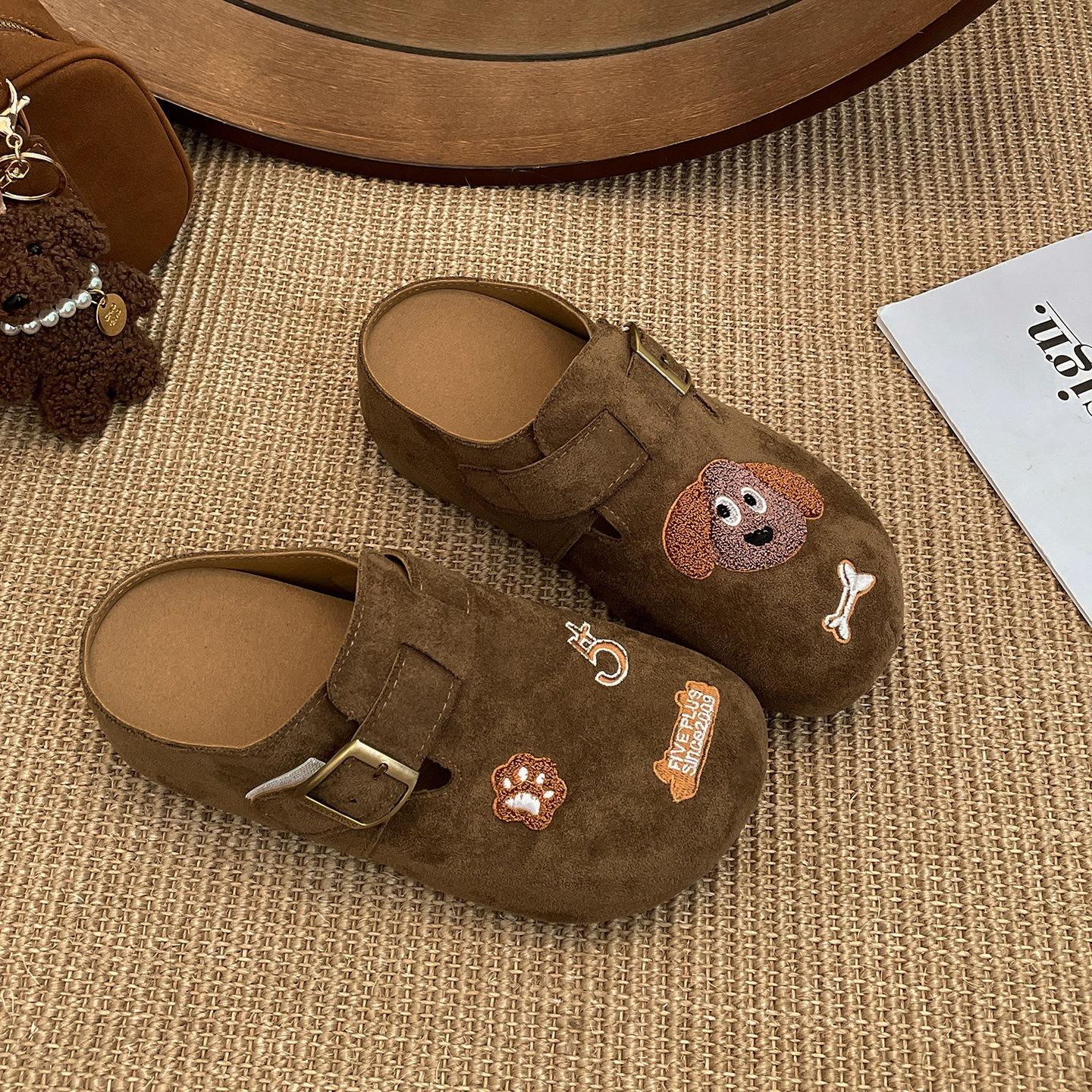 

Retro cartoon French thick-bottomed bag head slippers women s outer wear 2025 new autumn with skirt non-slip Birkenstock half-drag 40 хаки