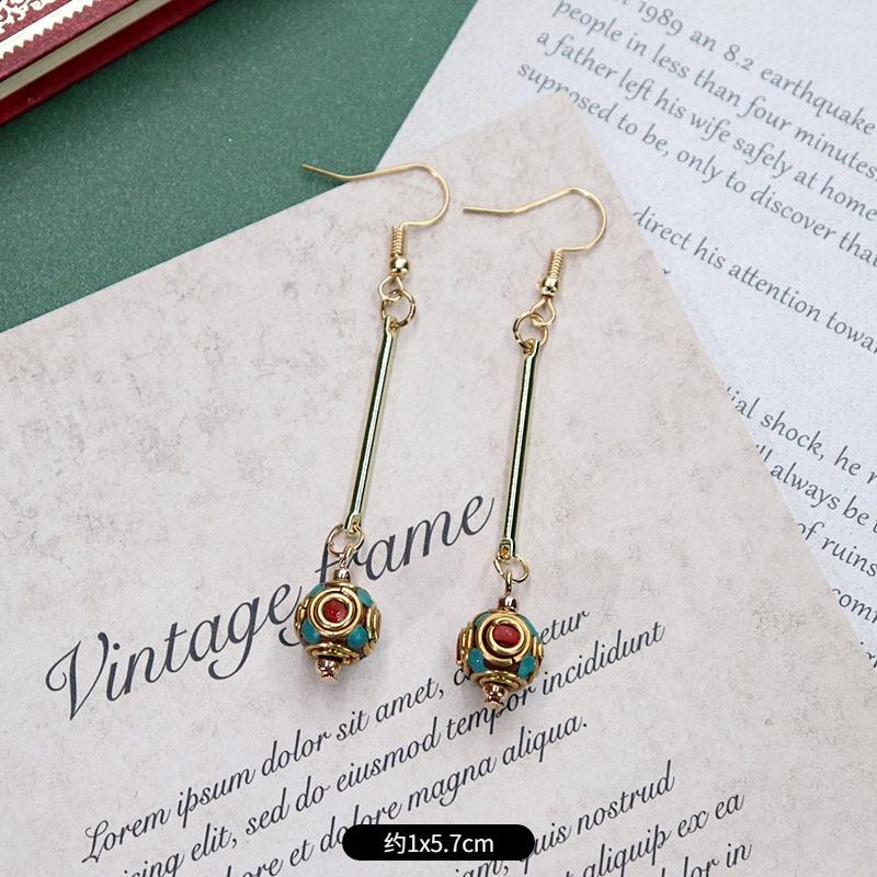 Handmade Niche Nepalese Exotic Tibetan Earrings Retro Temperament Simple Earrings Show Face Thin Earrings