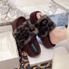Fashion 2025 Retro Slippers for Women Autumn Winter Fashion Leopard Print One Word Slippers for Casual Platform Plush Cotton Slippers
