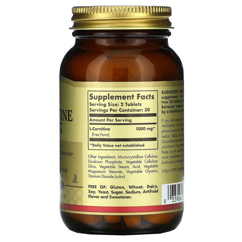 Solgar, L-carnitine, Free Form, 500 Mg, 60 Tablets