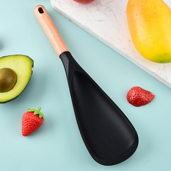 Silicone Spatula Non-Stick Cooking Spoon 3-in-1 Multi-Function Spatula with Ergonomic Wooden Handle High Temperature