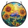 Stained Glass Sun Catcher Window Decors Window Display Glass Hanging Panel with Black Metal Frame, Stained Glass Accent with Chain for Home Accent Use